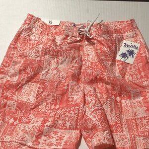 Trunks Coral Hawaiian Print Men’s Swim Trunks